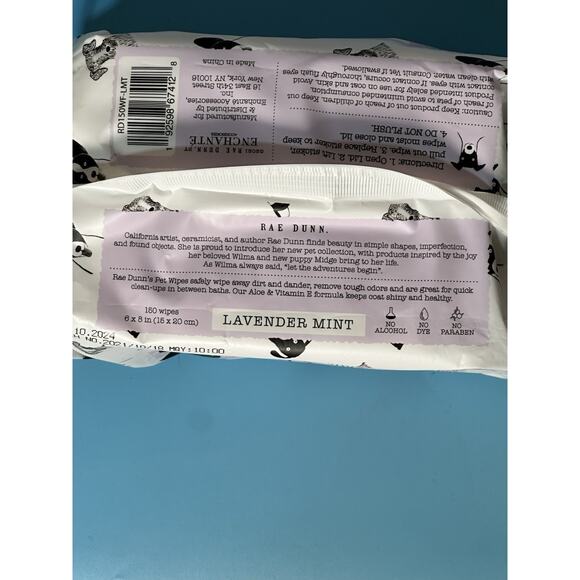 Rae Dunn 150 Pet Wipes Lavender Mint Scented Alcohol Free - Picture 2 of 4